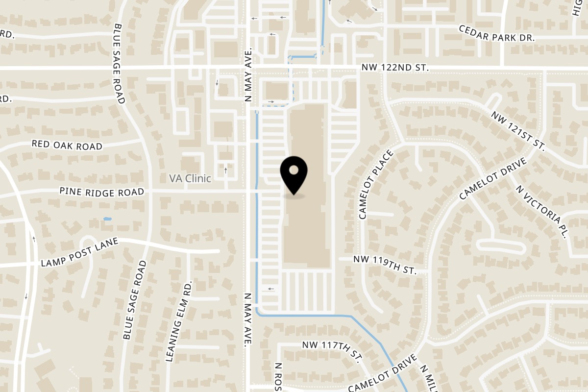 Map showing the location of Hacienda Tacos on 12086 N May Ave in Oklahoma City